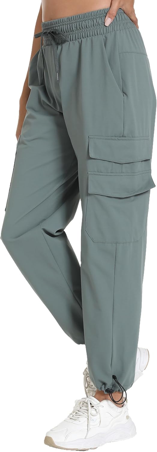 Women's Lightweight Hiking Joggers with Pockets - Water Resistant Cargo Pants for Outdoor Workouts Camping