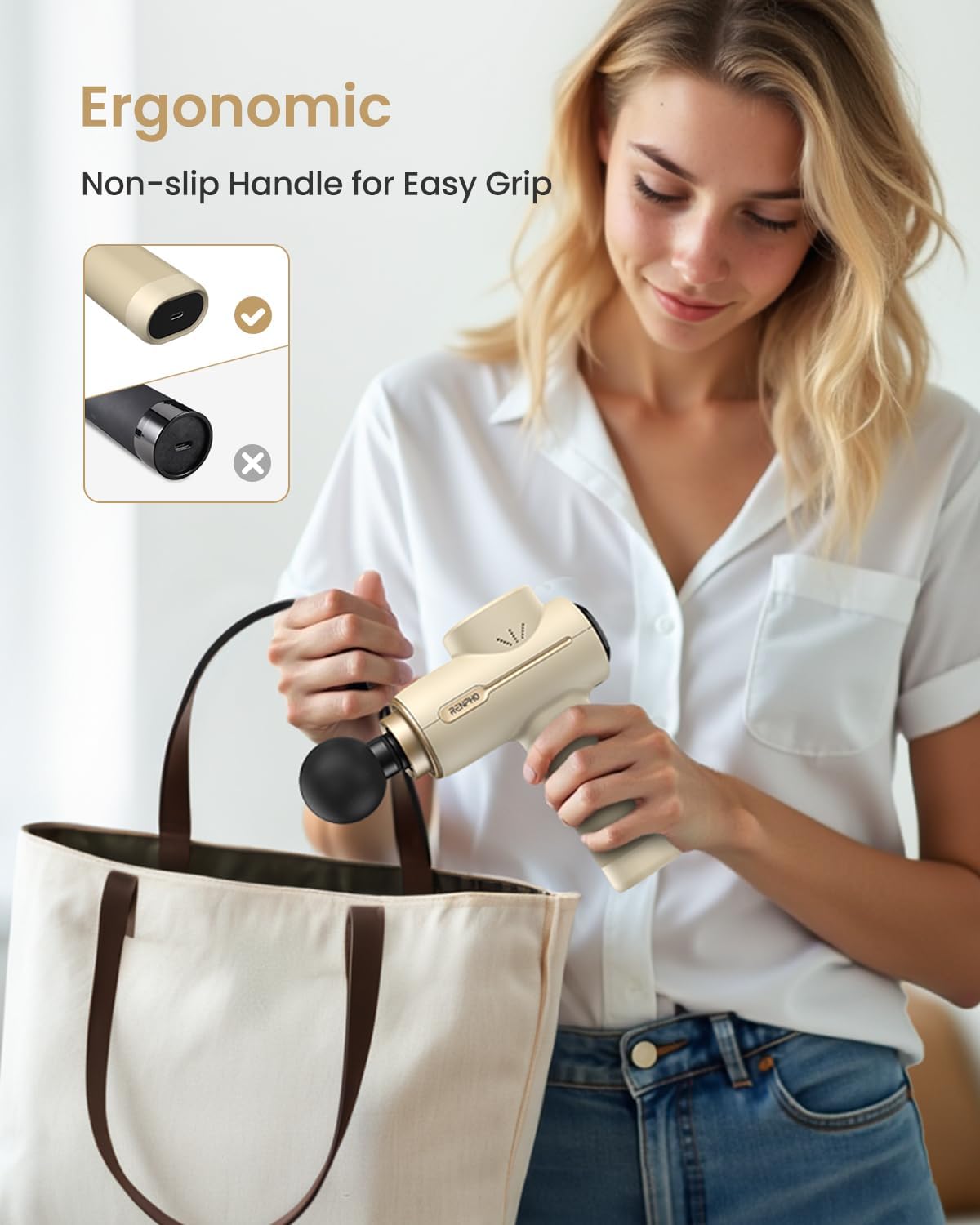 RENPHO Massage Gun Deep Tissue, Portable Percussion Massager for Back and Neck, Gifts for Men and Women, Handheld Device with Carry Case, Active Tan