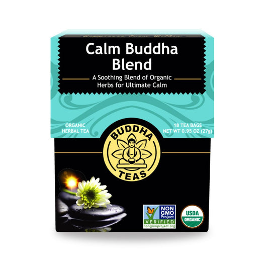 Buddha Teas - Calm Buddha Blend - Organic Herbal Tea - For Health & Wellbeing - Blend of Organic Herbs - Clean Ingredients - Caffeine Free - OU Kosher & Organic - Non-GMO - 18 Bleach-Free Tea Bags