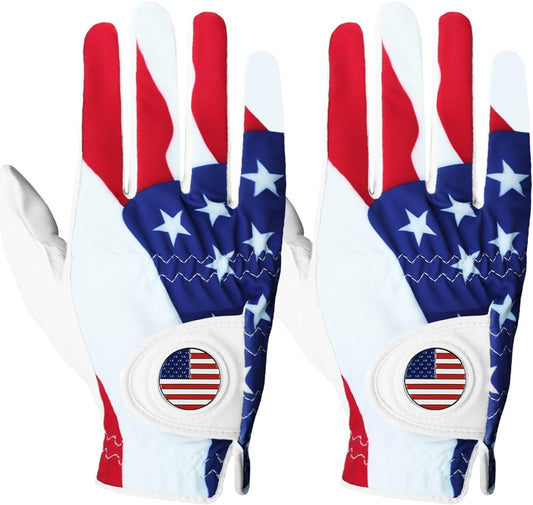 FINGER TEN Golf Gloves Men Right Handed Golfer Left Hand with Ball Marker 2 Pack Leather Breathable Comfortable Weathersof Grip Size Small Medium ML Large XL