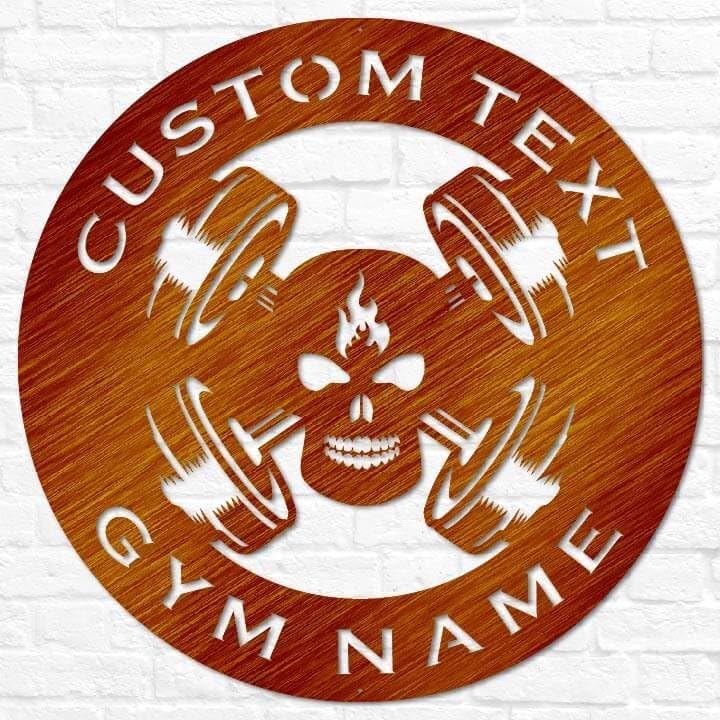 Custom Metal Skull Barbell Gym Name Sign, Dead Lift Den Workout Room Wall Art, Personalized Home Gym Sign, Custom Gym Decor, Workout Garage