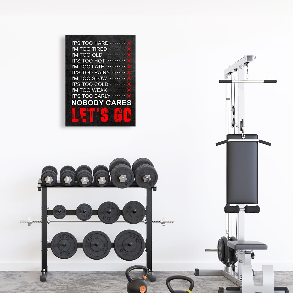OTINGQD Inspirational Gym Wall Decor,Fitness Quotes Wall Art,Nobody Cares Let's Go Canvas Wall Decor for Home Gym