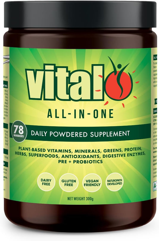 Vital All-in-One Daily Powdered Supplement - Natural Greens Superfood Powder for Energy & Health, Super Greens Powder Drink Mix with Probiotic & Antioxidant Support - 10.58 oz (300 g)