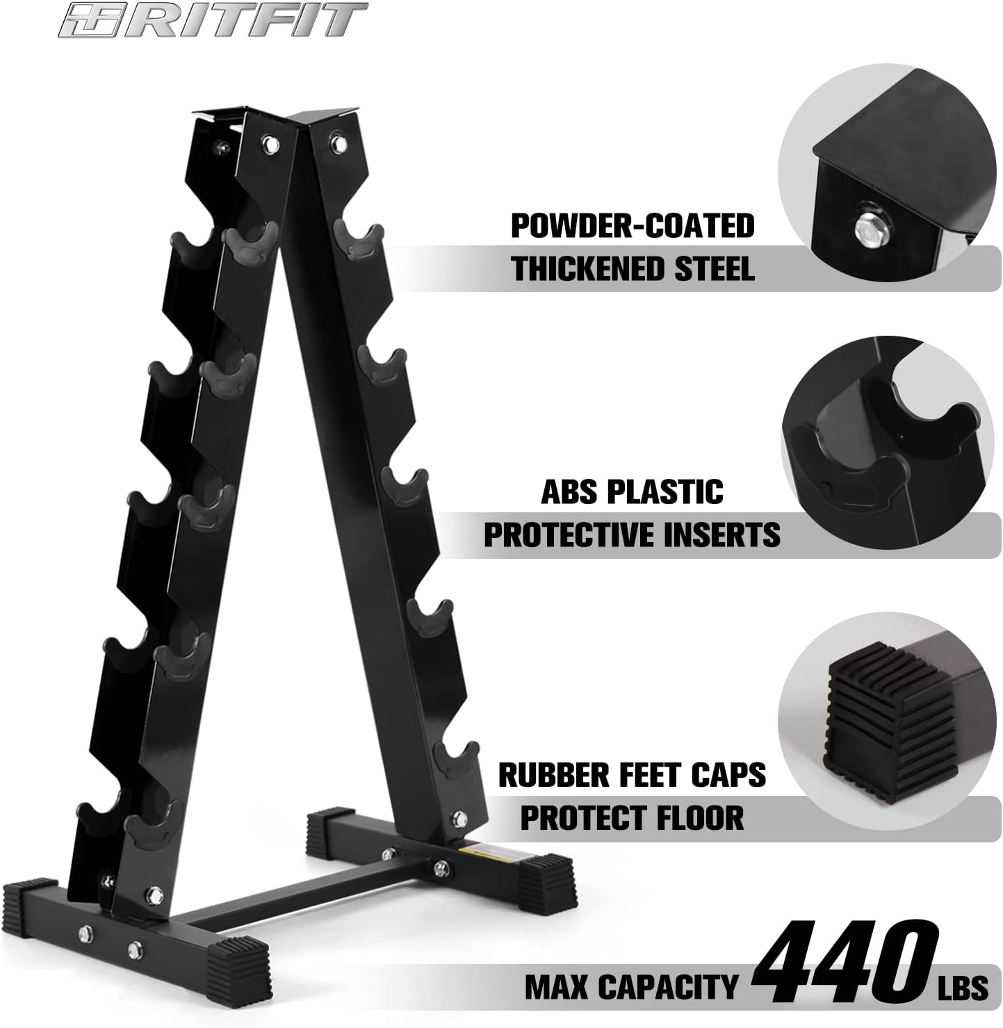 RITFIT 300/350/450/650/180/200/210 LB Rubber Hex Dumbbells Set with Optional Dumbbell Rack, Multi Weight Set to Choose, Ideal for Home Gym and Fitness