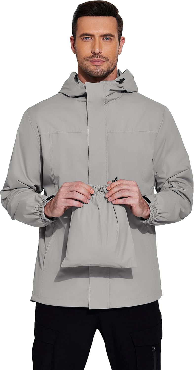 COOFANDY Men's Rain Jacket Waterproof With Hood Lightweight Packable Shell Raincoat Windbreaker For Cycling Golf Travel