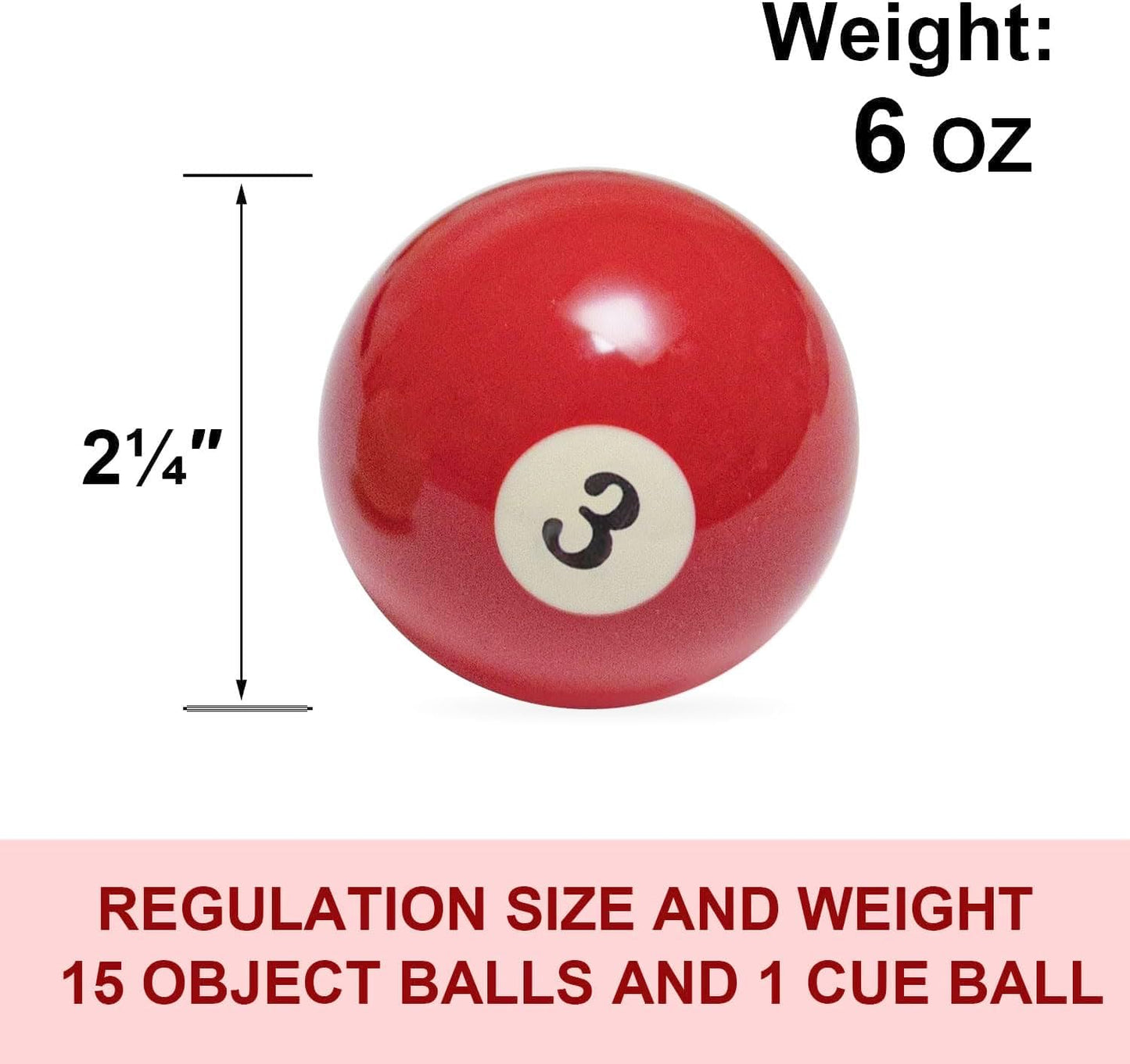 Billiard Balls Set 2-1/4" Regulation Size Pool Table Balls for Replacement (16 Resin Balls)