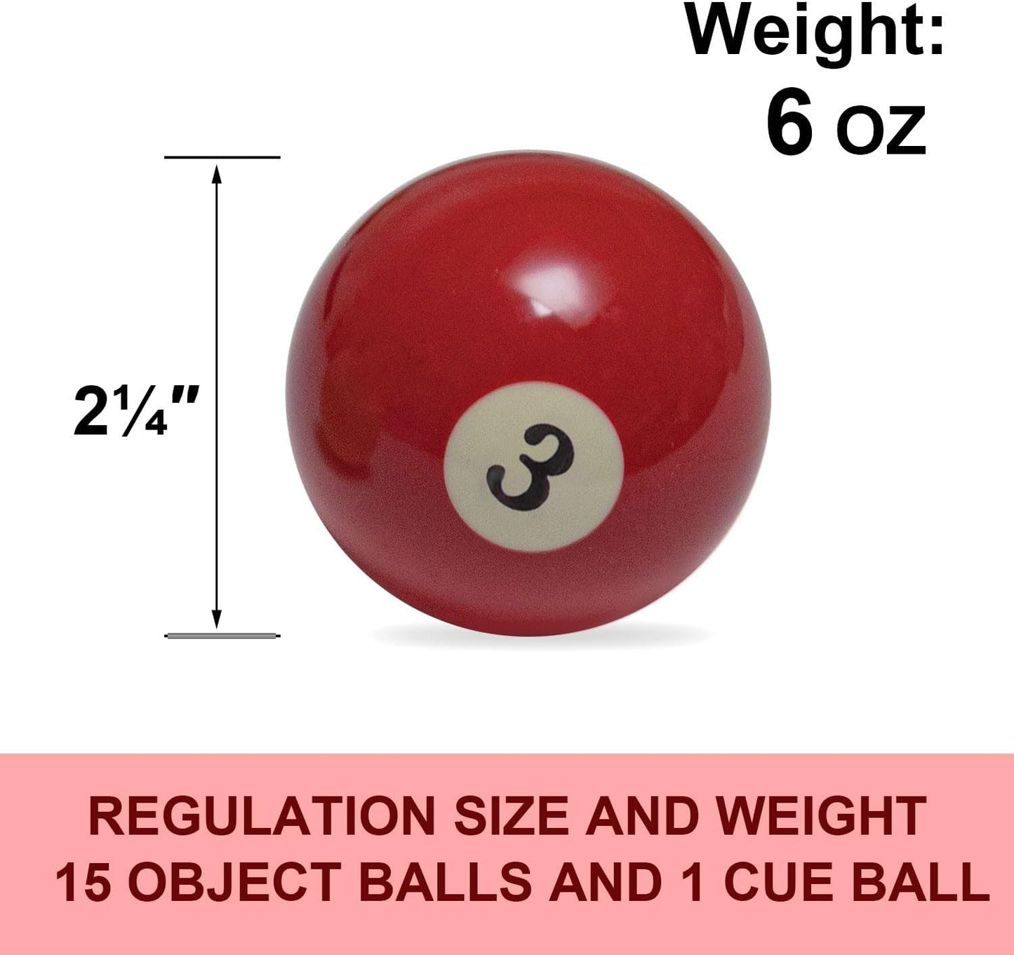 Billiard Balls Set 2-1/4" Regulation Size Pool Table Balls for Replacement (16 Resin Balls)