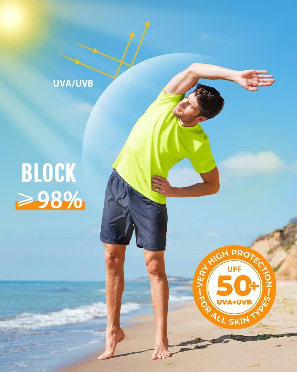 Boladeci Men's Swim Shirt Short Sleeve UPF 50+ Sun Protection SPF UV Moisture Wicking Lightweight Quick Dry Rash Guard