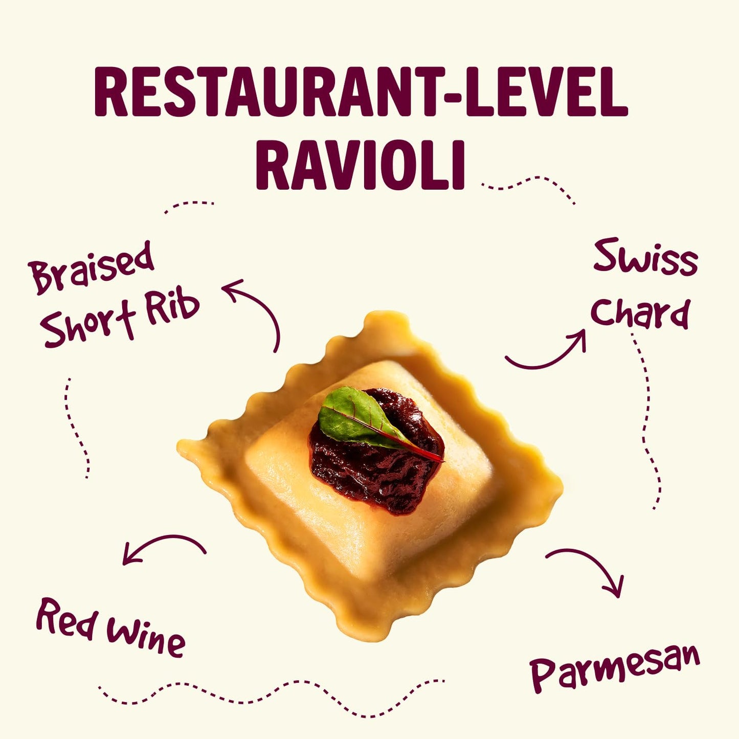 Ripi Braised Short Rib Ravioli – Red Wine, Swiss Chard & Parmesan – Frozen Pasta Meal – Ready in Under 5 Minutes, 9oz, Pack of 12