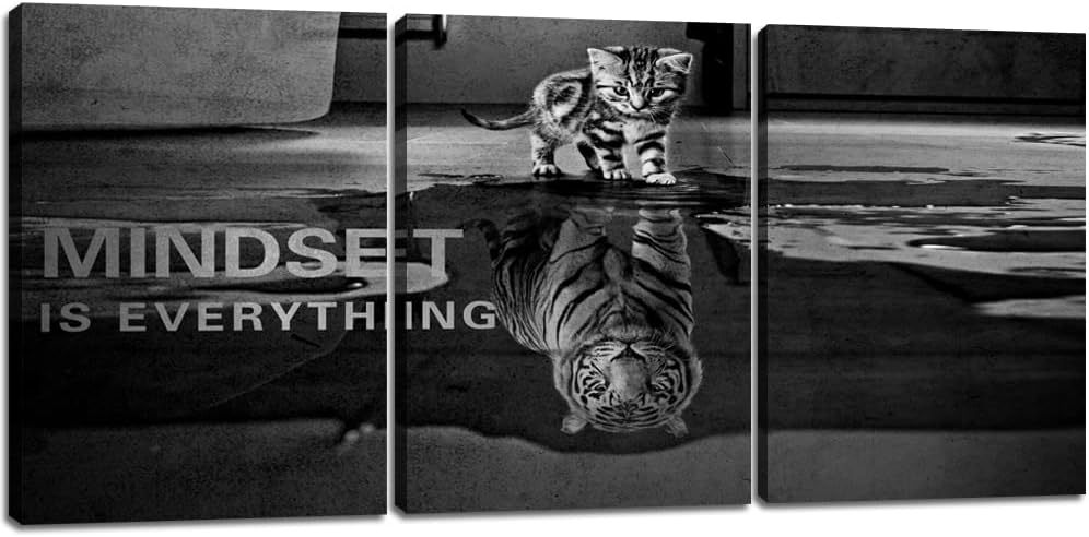 3 Panels Mindset is Everything Motivational Canvas Wall Art Inspirational Entrepreneur Quotes Poster Print Artwork Painting Picture for Framed Home Decoration Living Room office bedroom 60''W x 28''H