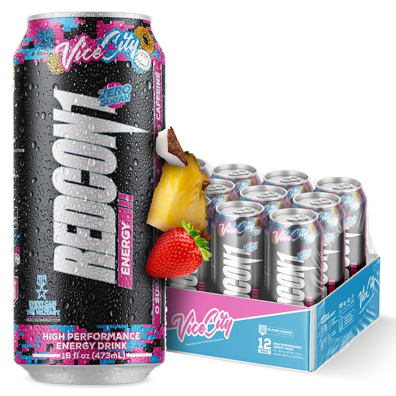 REDCON1 Energy High Performance Drink, Vice City - Zero Sugar Energy Drink with Alpha GPC Nootropic - 200mg of Natural Caffeine from Green Coffee Beans - Vitamin B6, B12 & B5 to Boost Mood (12 ct)
