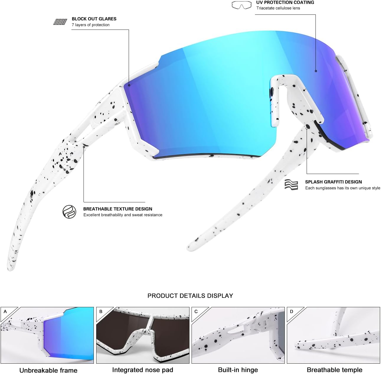 Youth Baseball Sunglasses Kids Sports Sunglasses for Boys Girls Softball Cycling Glasses UV400 Protection