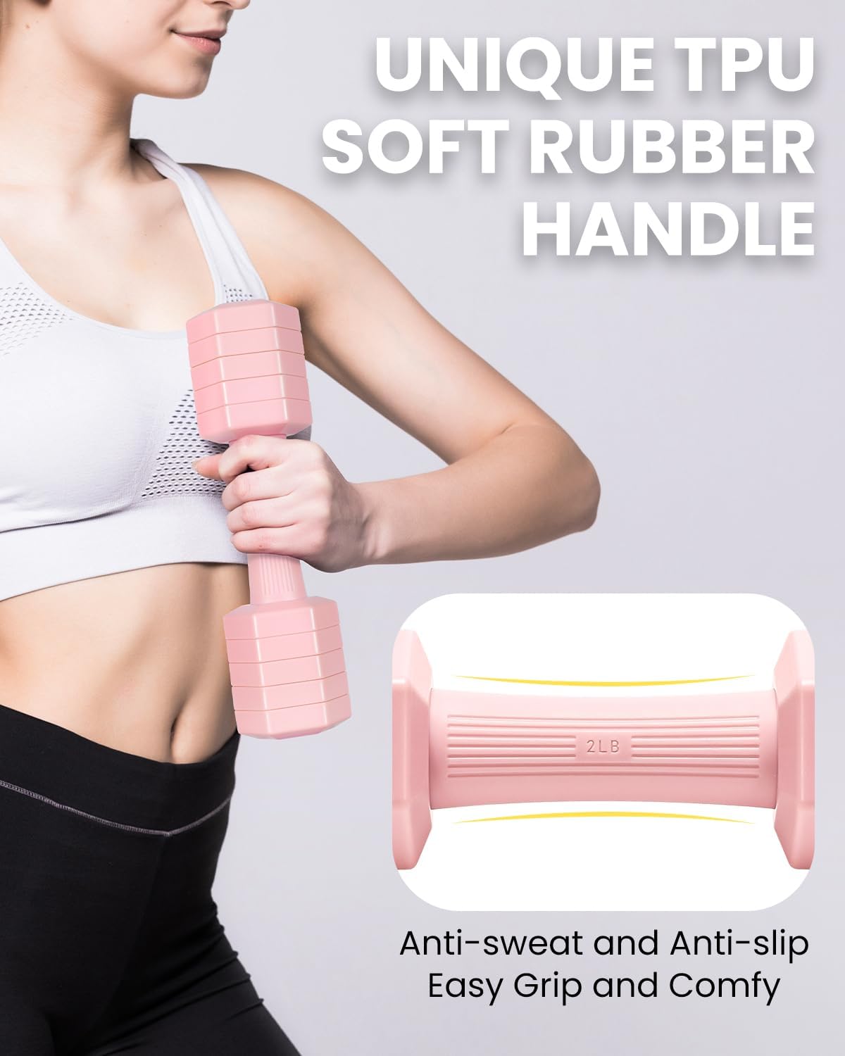 Adjustable Dumbbells Set, 4 in 1 Hand Weights Set for Women Men 10 LB/ 12 LB Dumbbell Pair Each 2lbs 3lbs 4lbs 5lbs Weights Dumbbells Set with TPU Soft Rubber Handle for Home Gym Exercise Fitness