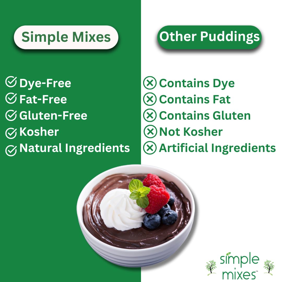 Simple Mixes Natural Instant Pudding & Pie Filling Mix, Healthy Snack, Vanilla, Gluten and Dye Free, No Fat, or Lactose, Kosher, 3 Pack