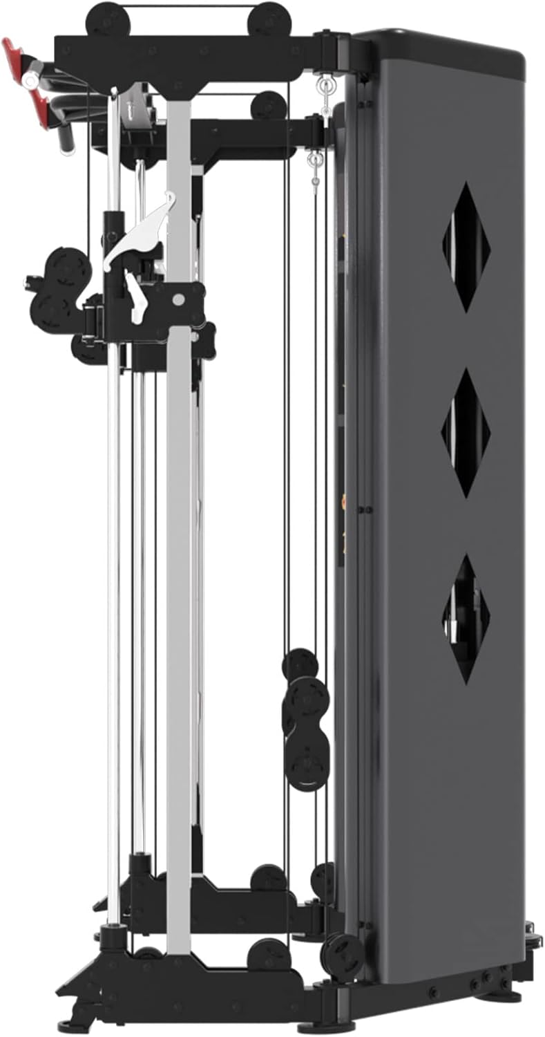 Altas Strength Folding Home Gym Smith Machine with Pulley System Gym Squat Rack Weight Bar Upper Body Strength Training Leg Developer Commercial Fitness Equipment Included Accessories 3101