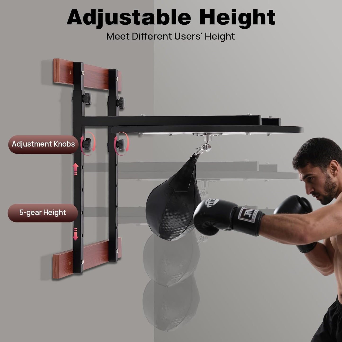 Speed Bag Platform Kit, Height Adjustable Boxing Training Equipment with Air Pump 360° Swivel, Wall Mount Punching Bag Boxing Training Full Kit for Fitness Enthusiasts