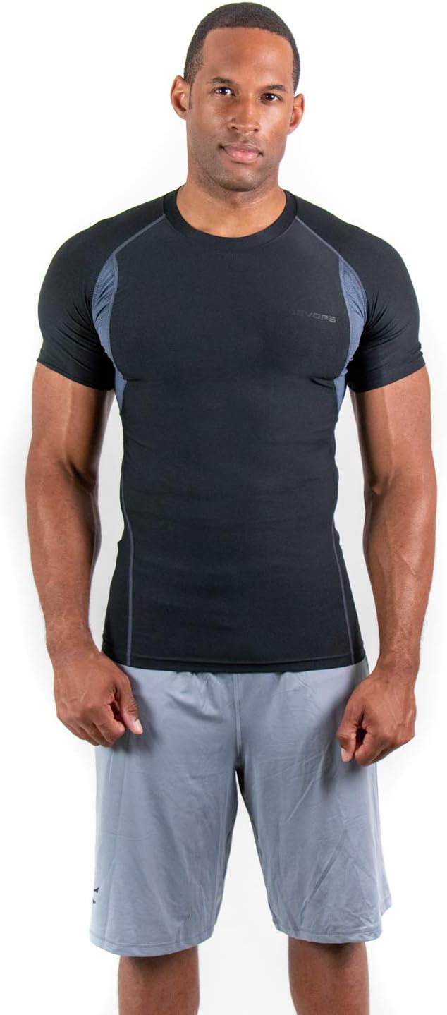 DEVOPS 3 Pack Men's Cool Dry Short Sleeve Compression Shirts, Sports Baselayer T-Shirts Tops, Athletic Workout Shirt