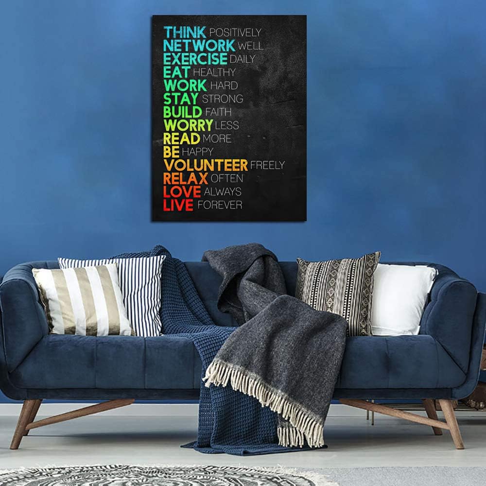 Motivational Canvas Wall Art Think Positively Mindset -Inspirational Office Wall Art Poster Quotes - Canvas Artwork Picture Print Framed for Home Office Bathroom Bedroom Wall Decor -12"x16"