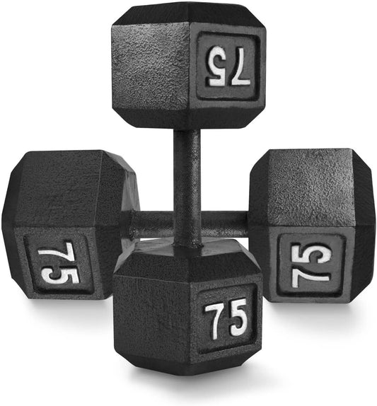 WF Athletic Supply Cast Iron Solid Hexagon Gray/Black Dumbbells, Strength Training Free Weights Set of 2 for Women and Men, Hand Weights Sold by Pairs, Multi-Select Size Options Available