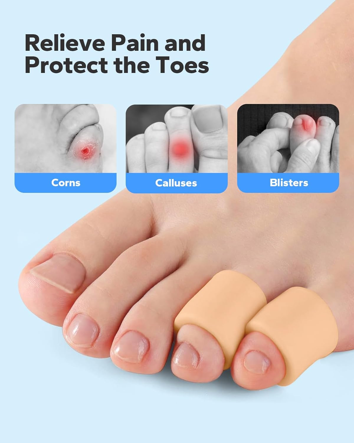 Silicone Toe Sleeves (24 Count), Pain Relief Pinky Toe Protector, Corn Protectors for Toes, Corn Pads for Pinky Toe, Gel Toe Protector for Bunion Blisters, Corns, Hammer Toes, Toenails Loss (Nude)