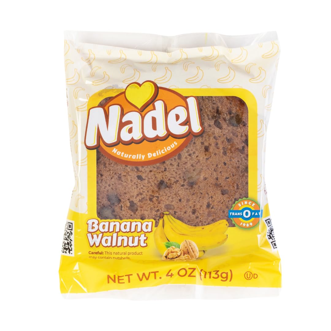 Nadel - Naturally Delicious Banana Nut bread, 12 Pack, Fresh Bananas, Crunchy Walnuts, Lunch snack breakfast bars Natural fresh brand, Cake Slices
