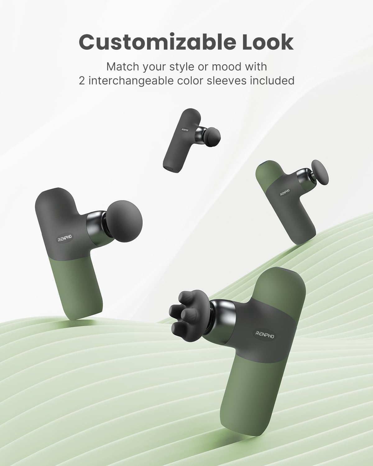 RENPHO Mini Thermal Massage Gun with Heat, Portable Deep Tissue Percussion Massager, Color Silicone Sleeves Travel Size with Carry Case, Olive Drab