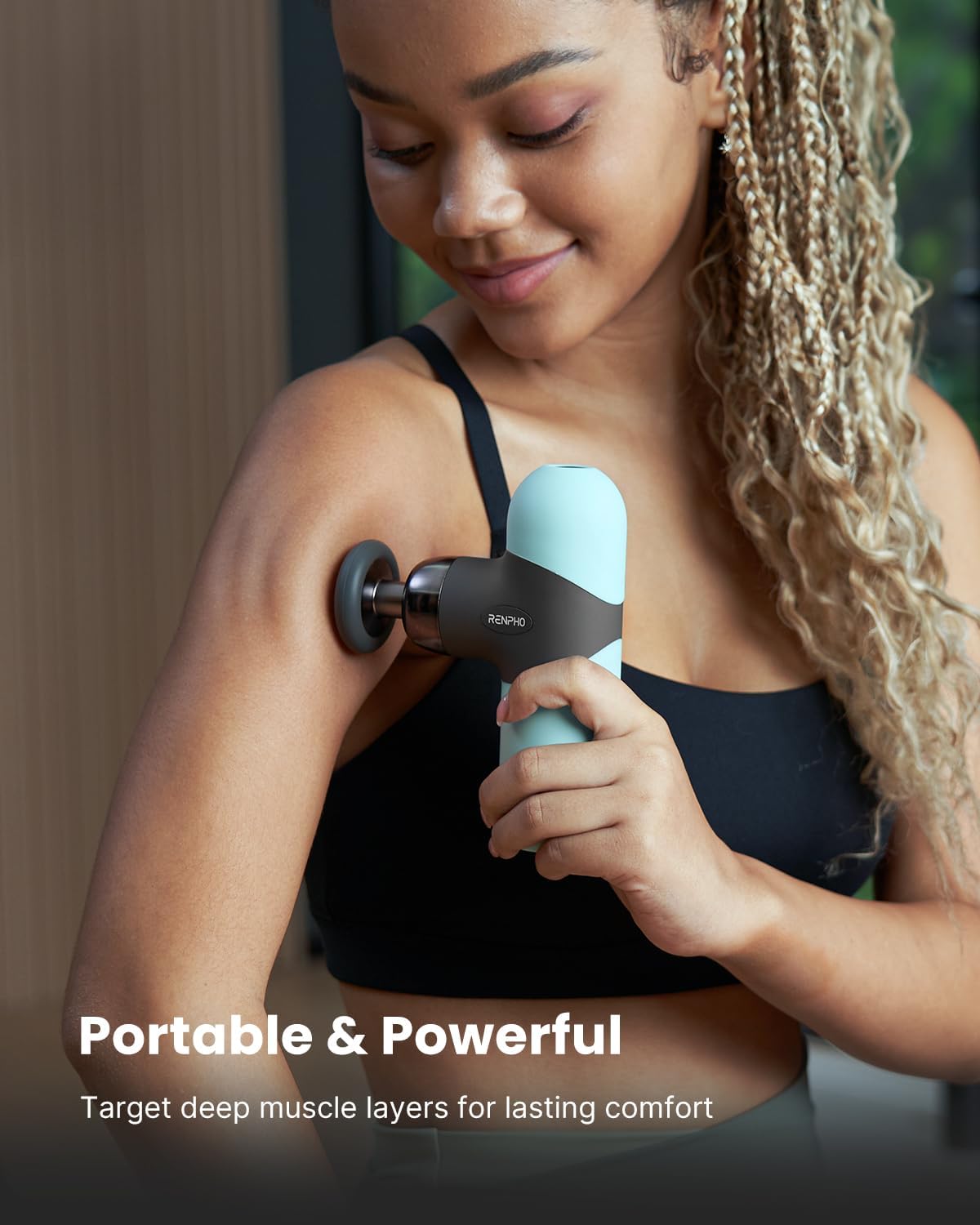 RENPHO Mini Thermal Massage Gun with Heat, Portable Deep Tissue Percussion Massager, Color Silicone Sleeves Travel Size with Carry Case, Mint