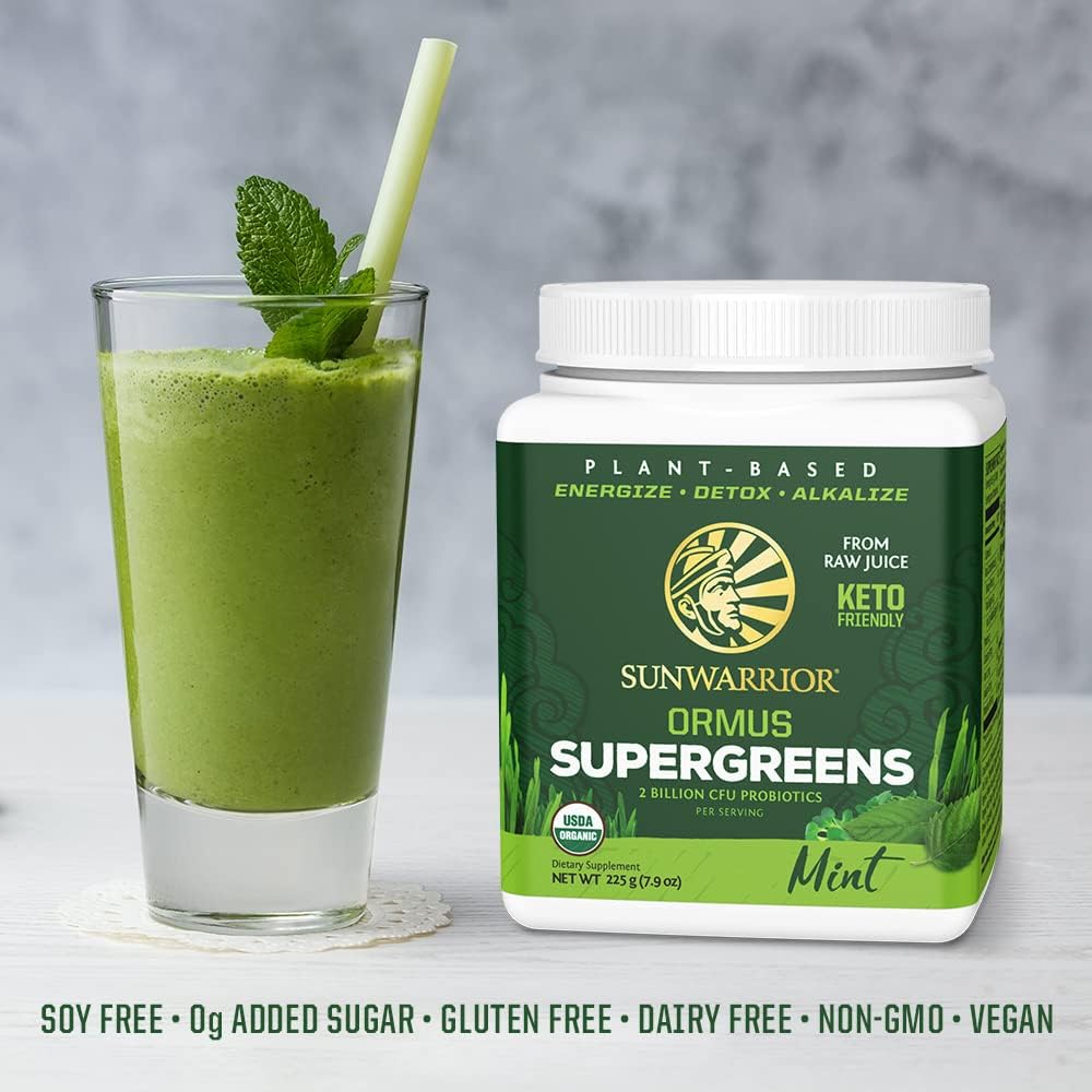 Organic Greens Powder Superfood Complex | Organic Super Greens Powder from Raw Juice with Probiotics Moringa Leaf & Electrolyte Minerals | Vegan Non-GMO No Added Sugar (Mint, 45 Servings)