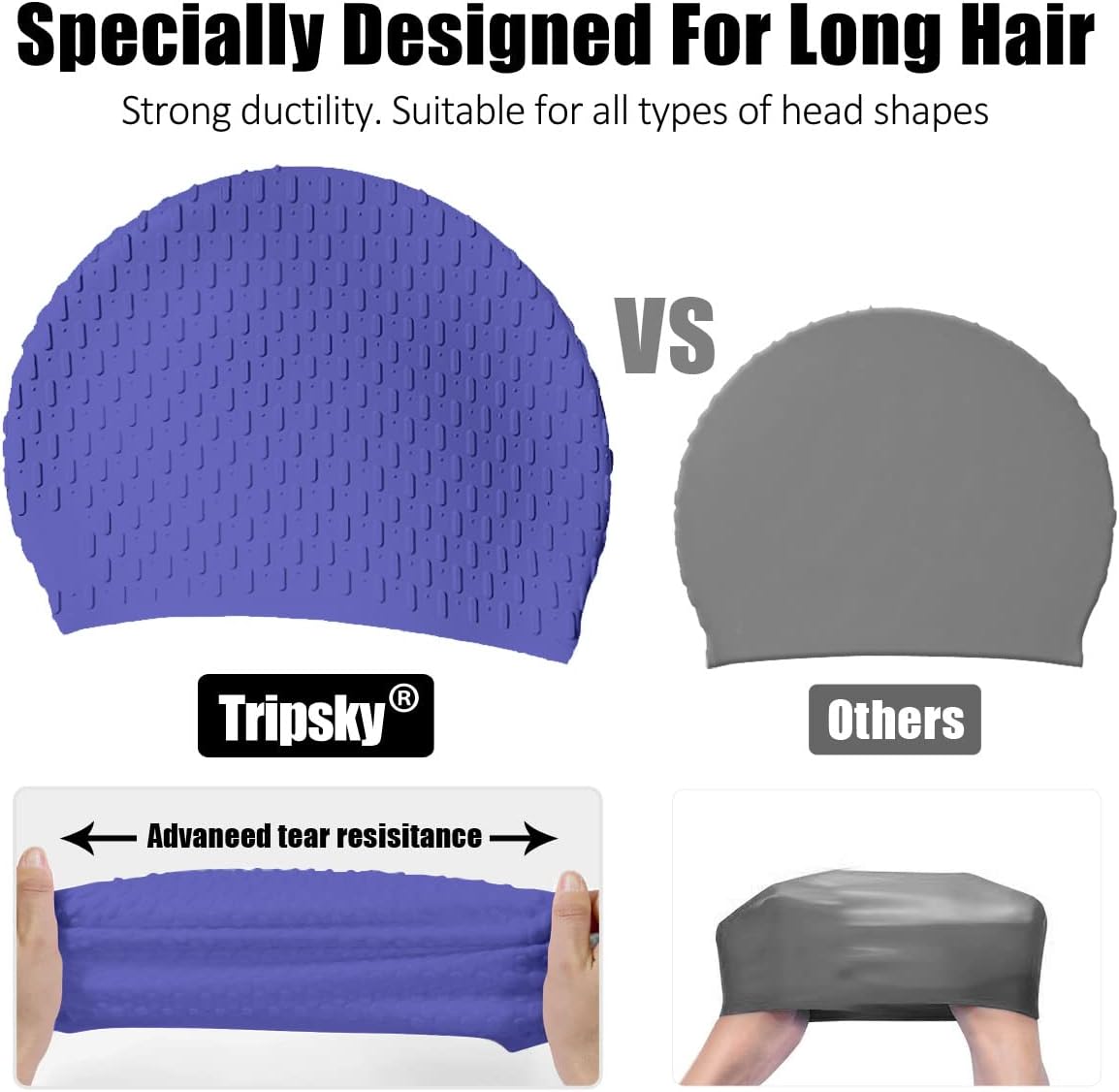 Tripsky Silicone Swim Cap,Comfortable Bathing Cap Ideal for Curly Short Medium Long Hair, Swimming Cap for Women and Men, Shower Caps Keep Hairstyle Unchanged…