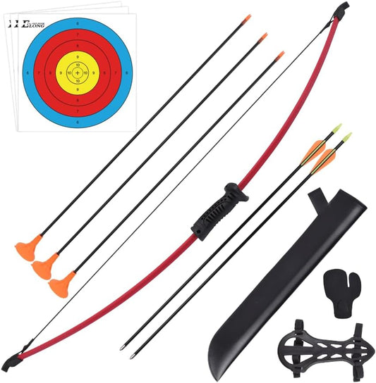 Recurve Bow and Arrow Set Outdoor for Children Youth Junior Archery Beginner Training Includes 2 Types 5 PCS Arrows, Armguard, Quiver, Target Face and Finger Tab