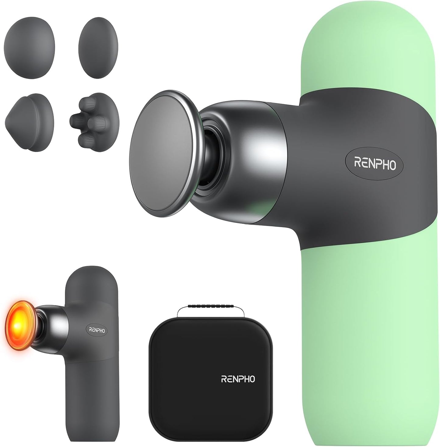 RENPHO Mini Thermal Massage Gun with Heat, Portable Deep Tissue Percussion Massager, Color Silicone Sleeves Travel Size with Carry Case, Spearmint