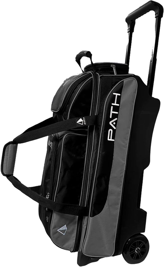 Pyramid Path Triple Premium Deluxe Roller Bowling Bag With Extra Large Separate Shoe Compartment (Up To US Mens Size 16) and 5 Accessory Pockets, 5" Wheels, Retractable Locking Handle - Extends to 42"