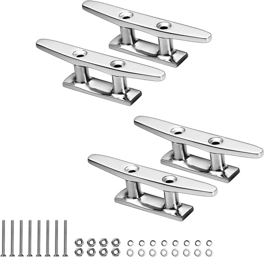 Boat Cleats Marine Grade 316 Stainless Steel Boat Mooring Cleat Pack of 4, Installation Accessories Included