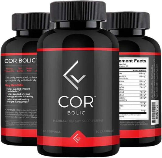 COR BOLIC Metabolism & Energy Support Supplement | 0 Carbs or Sugar | 30 Servings (60 Capsules)
