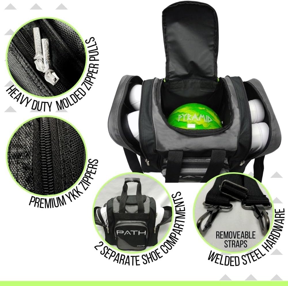 Pyramid Path Pro Deluxe Single Bowling Ball Tote - Holds One Ball, One Pair Shoes Up to Mens 15