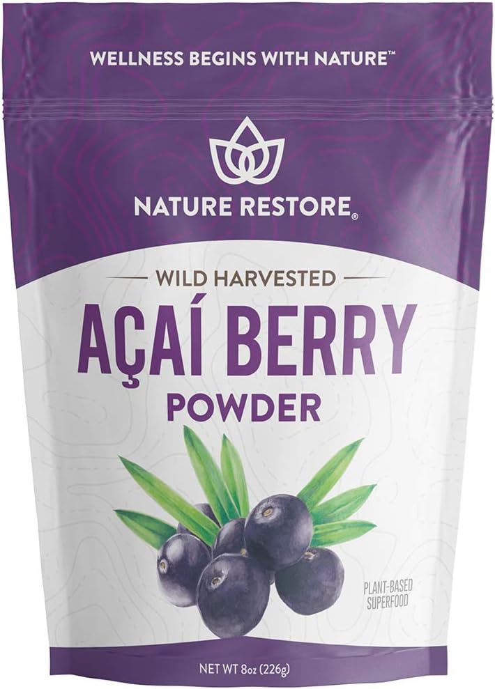 Nature Restore Wild Harvested Acai Berry Powder, 8 Ounces, Non GMO, Gluten Free, Brazilian Wild Grown