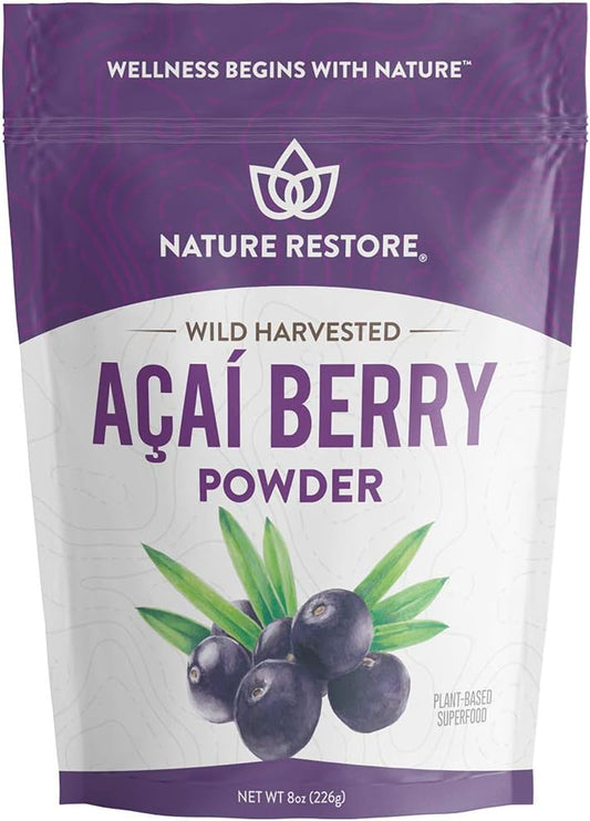 Nature Restore Wild Harvested Acai Berry Powder, 8 Ounces, Non GMO, Gluten Free, Brazilian Wild Grown