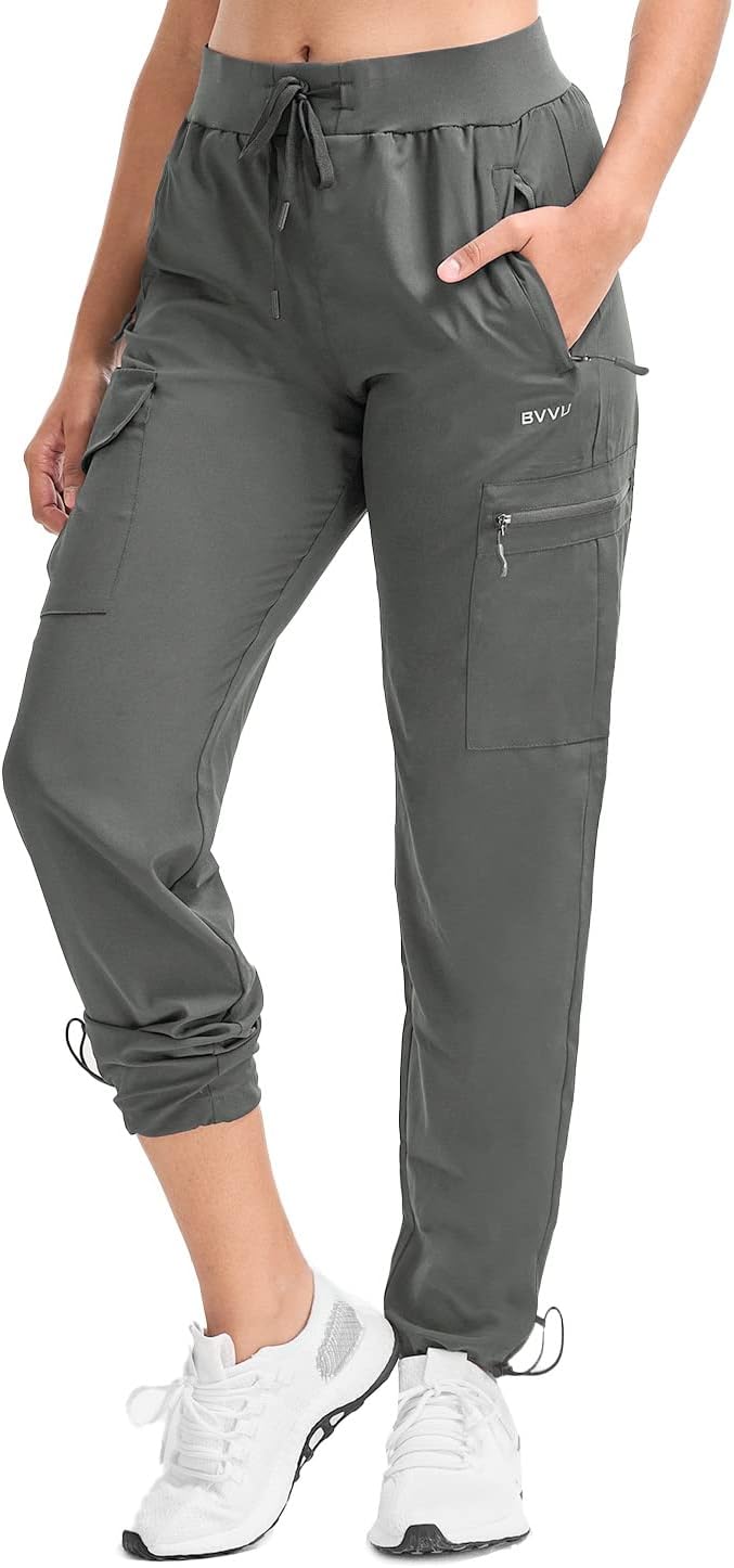 BVVU Women's Hiking Pants Lightweight Quick Dry Travel Outdoor Pants Waterproof Work Cargo Joggers with Zipper Pockets
