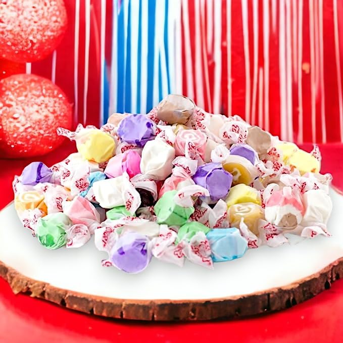 Klub Bulk Gourmet Salt Water Taffy Candy – 1.5 lbs Assorted Flavors Individually Wrapped, Perfect for Parties and Events – Premium Salt Water Taffy, Peanut Free and Gluten Free(24 oz)