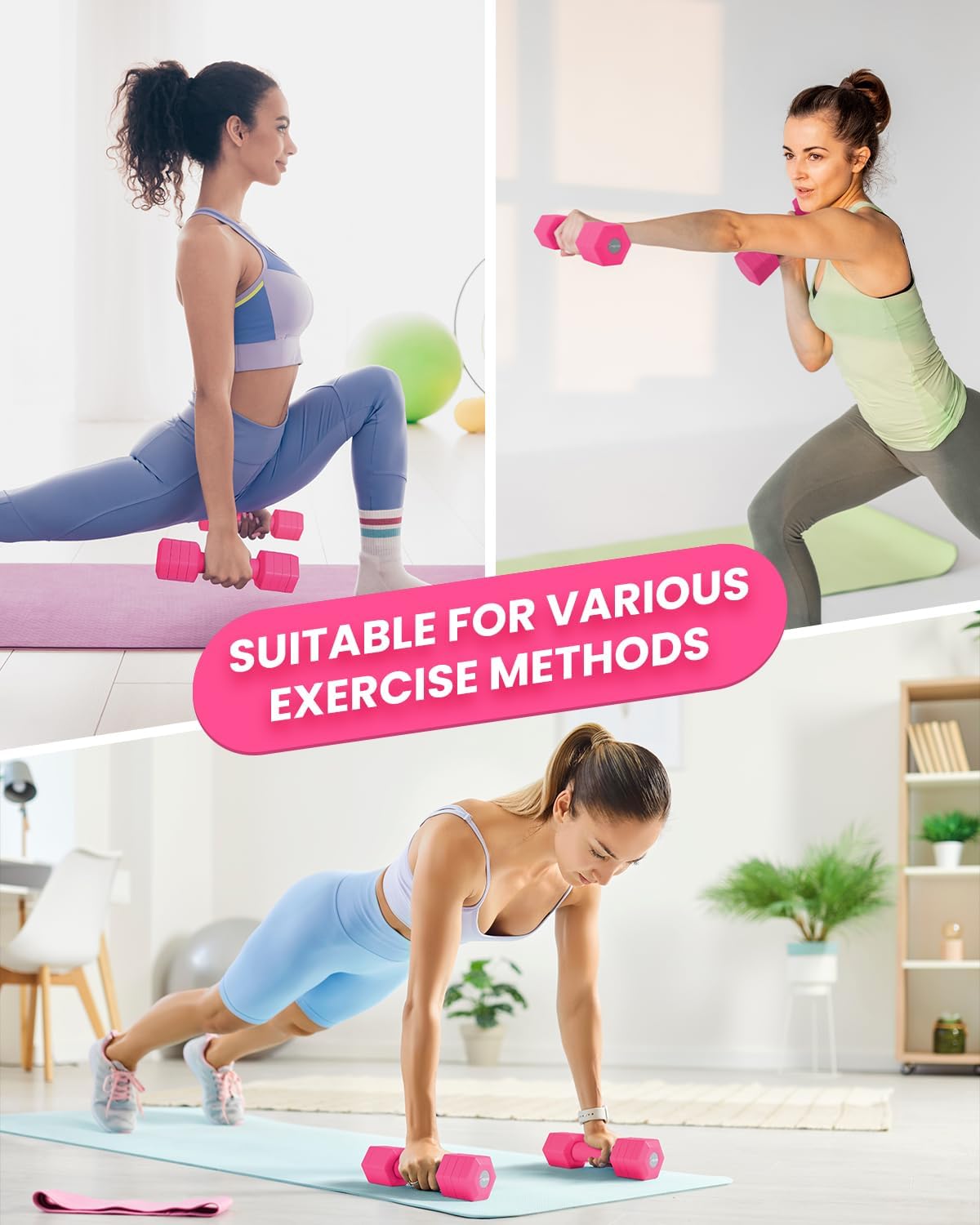 Adjustable Dumbbells Set, 4 in 1 Hand Weights Set for Women Men 10 LB/ 12 LB Dumbbell Pair Each 2lbs 3lbs 4lbs 5lbs Weights Dumbbells Set with TPU Soft Rubber Handle for Home Gym Exercise Fitness