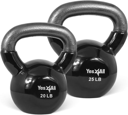 Yes4All Kettlebell Set Vinyl Coated Weights Combo for Full Body Workout Equipment Push up, Grip Strength Training, Dumbbell Weights Exercises