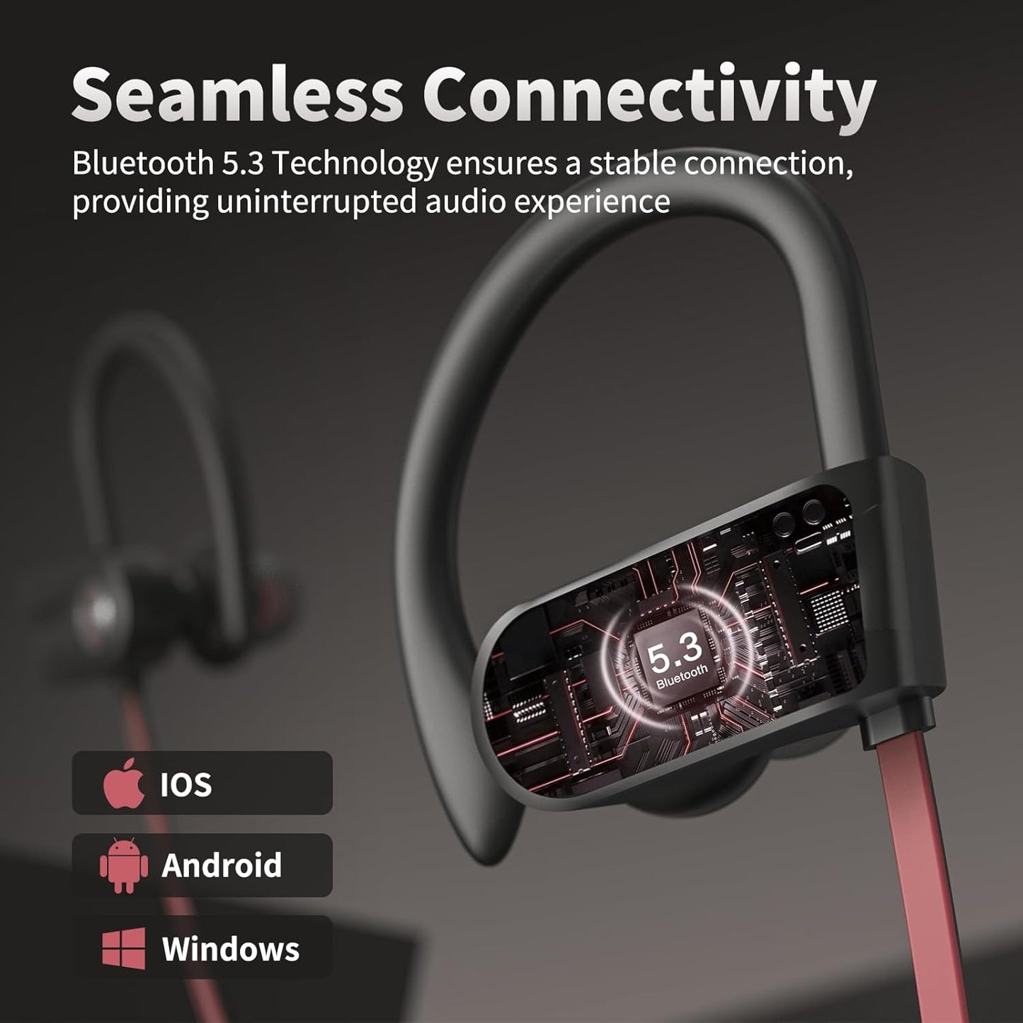 JOYWISE Wireless Bluetooth 5.3 Wireless Headphones with 16Hrs Long Battery, Stereo IPX7 Waterproof in-Ear Earphones, Noise Cancelling Headphones for Running, Black&Pink