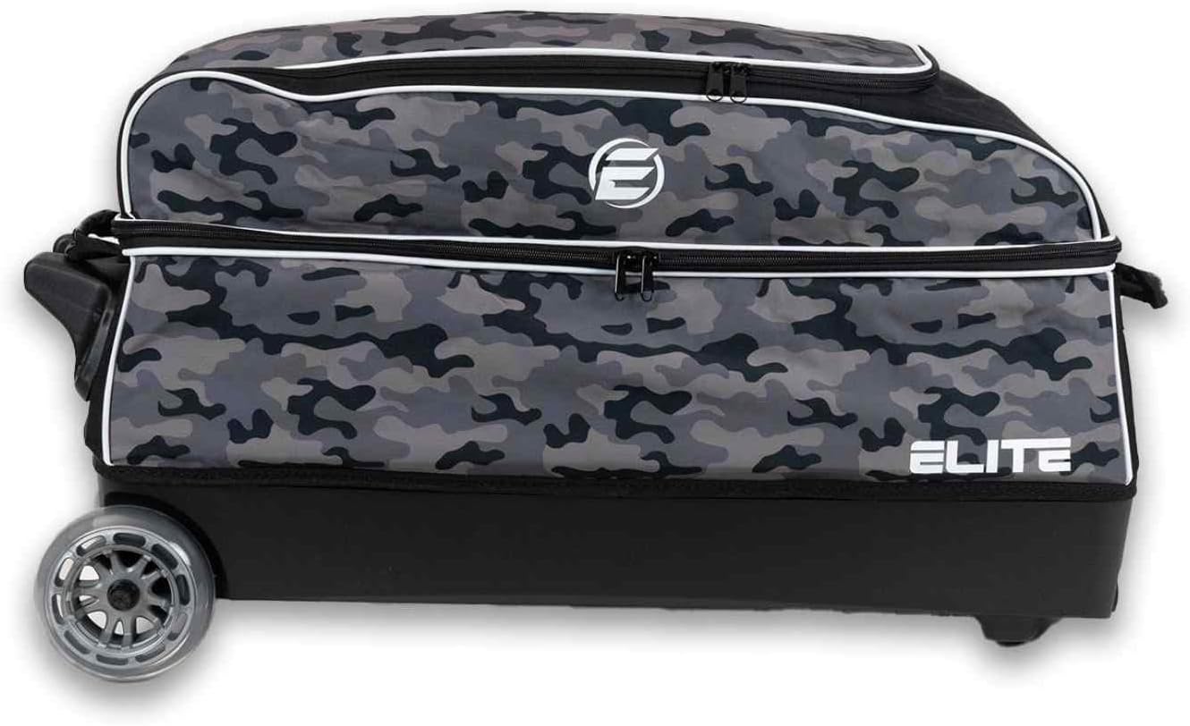 ELITE Basic Triple Roller Black Bowling Bag - 3 Ball Roller, Fits 2 Pairs of Size 15 Shoes, Air Travel-Friendly