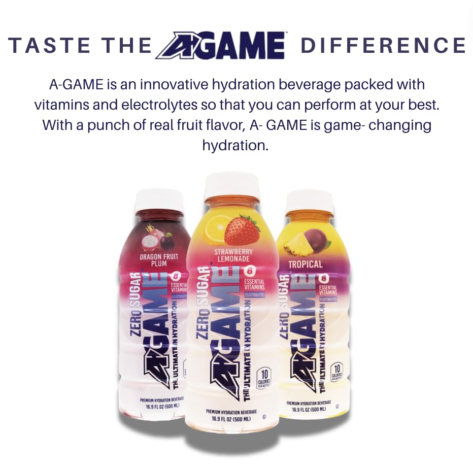A-GAME Zero Sugar Sports Drink, Concord Grape Zero, Sugar FreNatural Flavors, Gluten Free & Keto Friendly, 16.9 Fl Oz (Pack of 12)