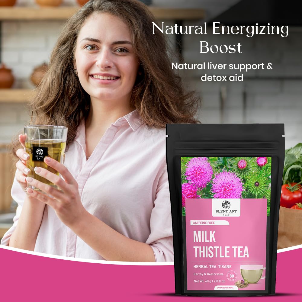 Blendart Milk Thistle Tea Bags 30 Count | Liver Detox & Cleanse Support Herbal Tea | 100% Natural Caffeine-Free Tea for Liver Health, Digestion & Immunity | Detox Herbal Tea for Men & Wome