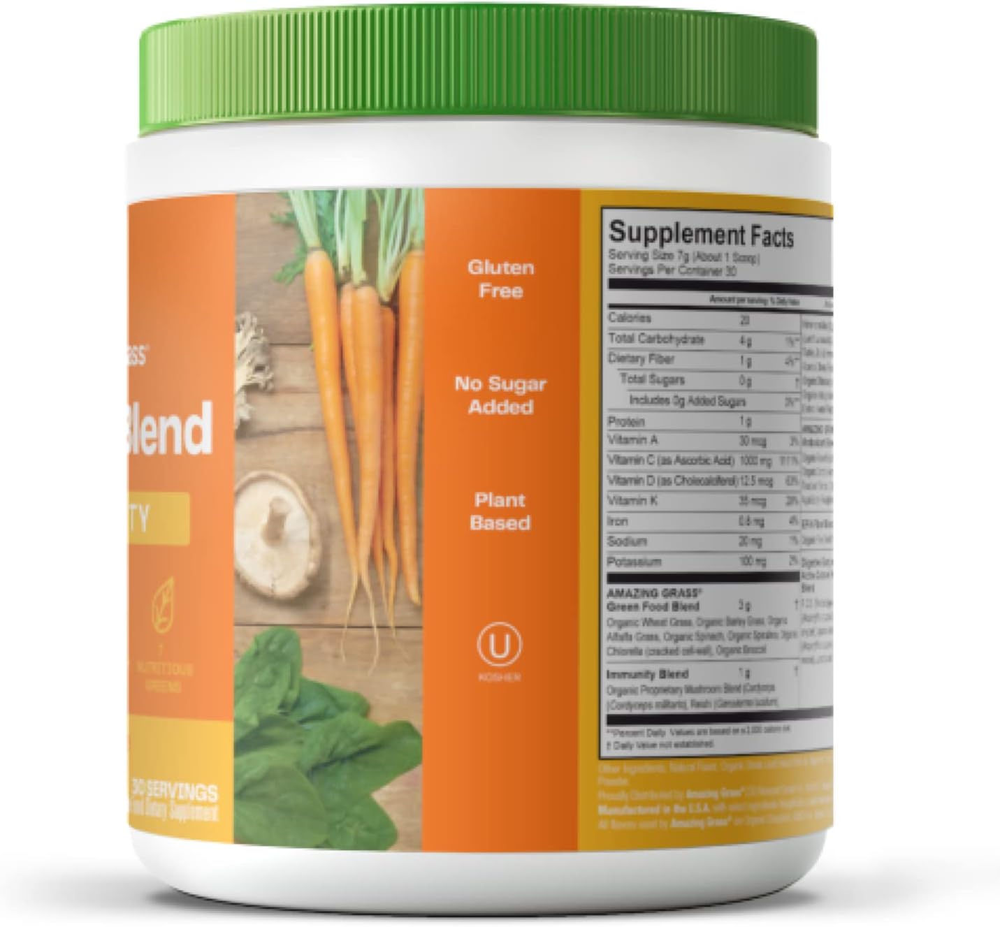 Amazing Grass Green Superfood Immunity: Super Greens Powder with Vitamin C, Cordyceps, Beet Root Powder & Reishi Mushrooms, Tangerine, 30 Servings