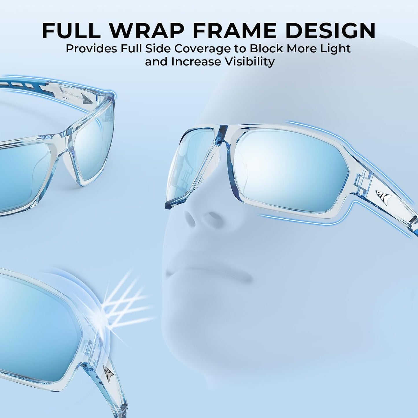 KastKing Chippewa Polarized Fishing Sunglasses, UV400 Protection Full Wrap Frame Sports Cycling Sunglasses, 1.0mm TAC Lenses