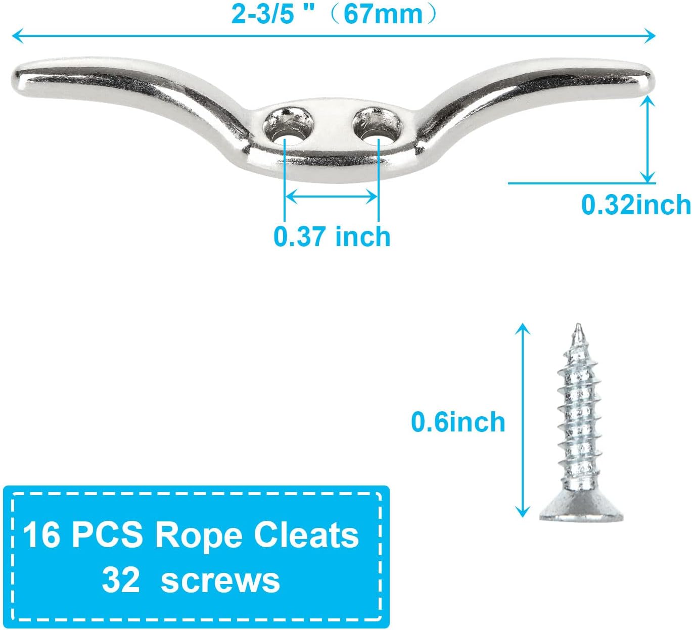 APACALI Metal Rope Cleats Boat Cleat 2 Inch 4 Inch 6 Inch Boat Flagpole Cleat Hook, Boat Deck Dock Cleats with Mounting Screws for Fixed Rope or Home Decor (Blinds Hook Curtains Sun Shade Ropes