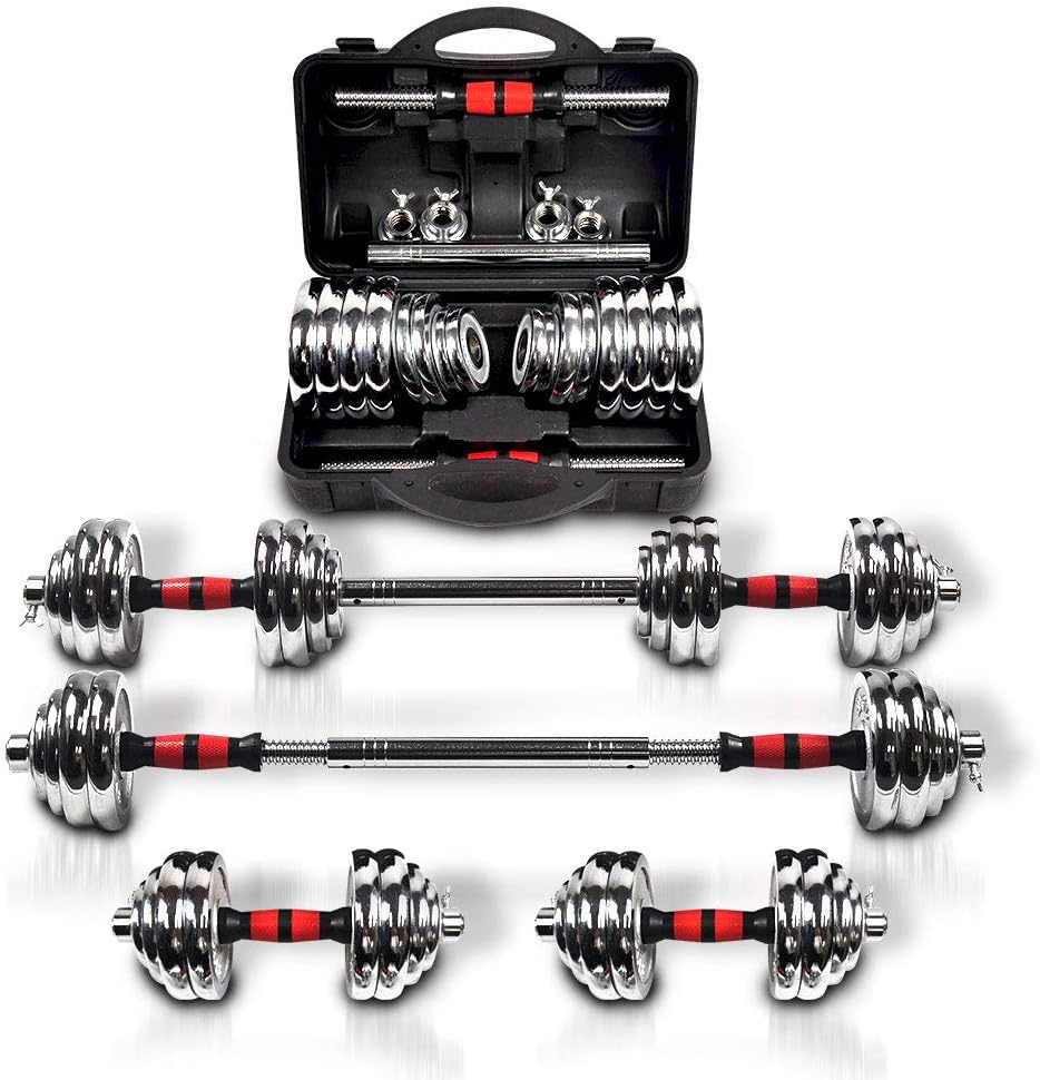 Adjustable Dumbbell Set With 3 in 1 Dumbbell Barbell Metal Connecting Rod, Chromed Weights, Hardcover Gift Box, Adjustable Weight Sets up to 44lbs/66lbs/110lbs, Home Gym Exercise Training Equipment