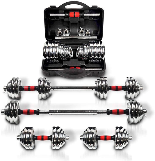 Adjustable Dumbbell Set With 3 in 1 Dumbbell Barbell Metal Connecting Rod, Chromed Weights, Hardcover Gift Box, Adjustable Weight Sets up to 44lbs/66lbs/110lbs, Home Gym Exercise Training Equipment